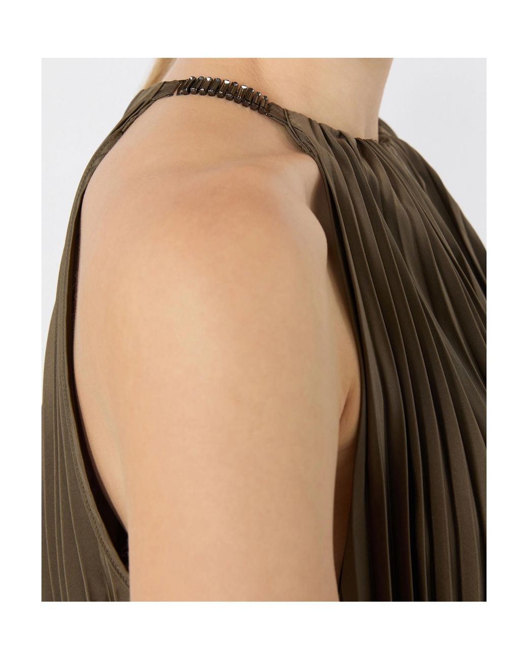 Max Mara Natural Pleated Halterneck Midi Dress