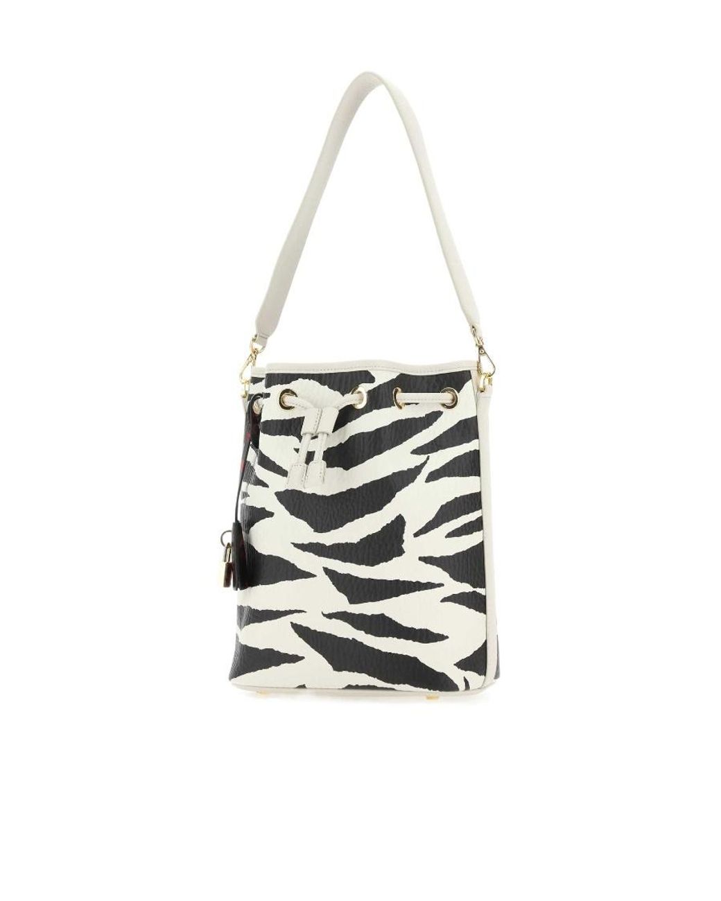 MCM White Zebra-Printed Ruched Tote Bag