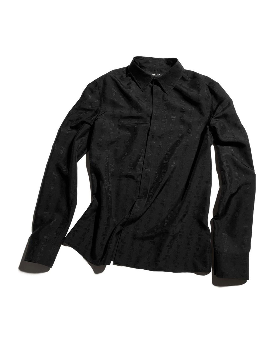 Gucci Black Silk Habotai Shirt With Jacquard Detail