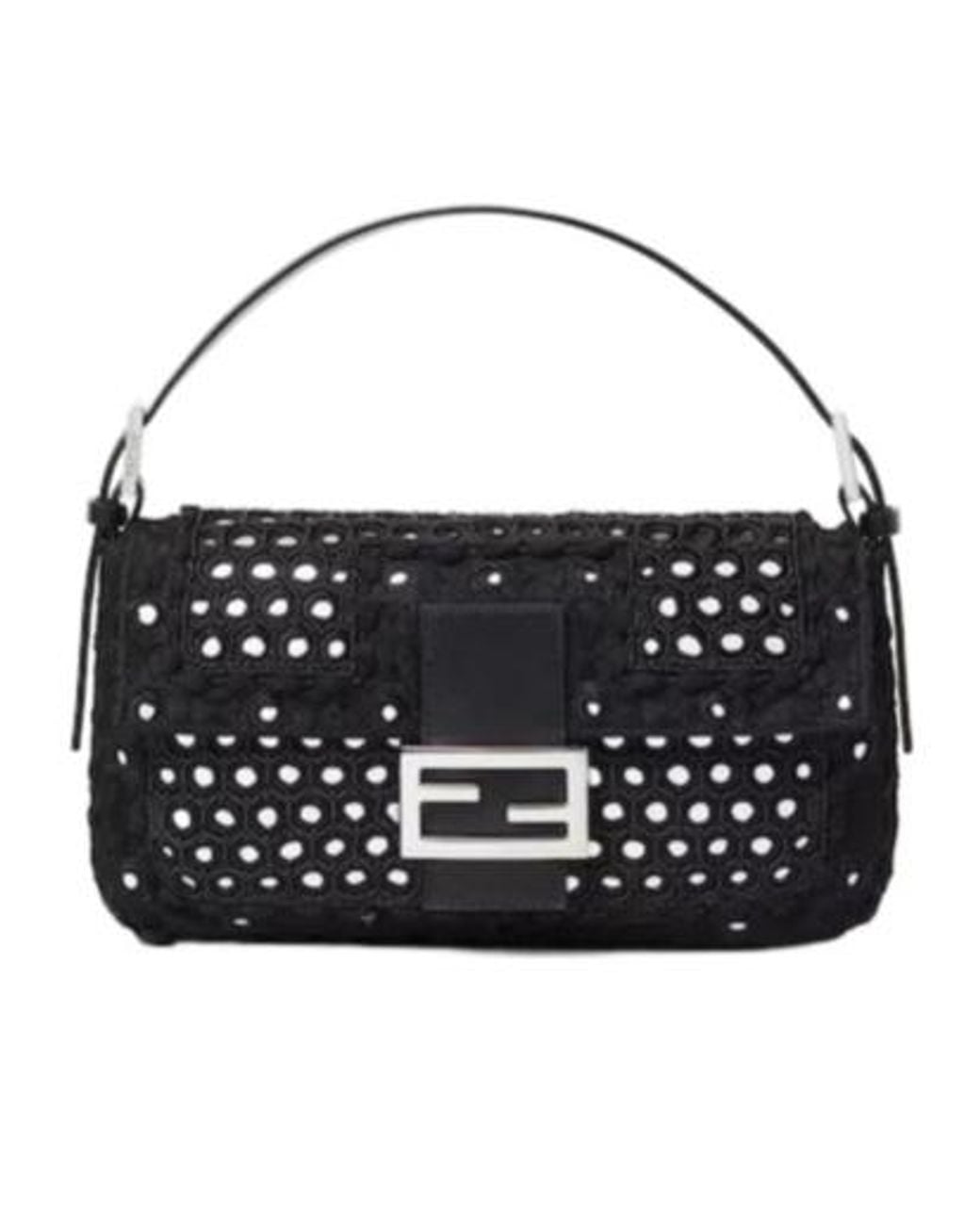 Fendi Black Baguette 26424 Re-Edition Bag With Embroidery And Mirrors