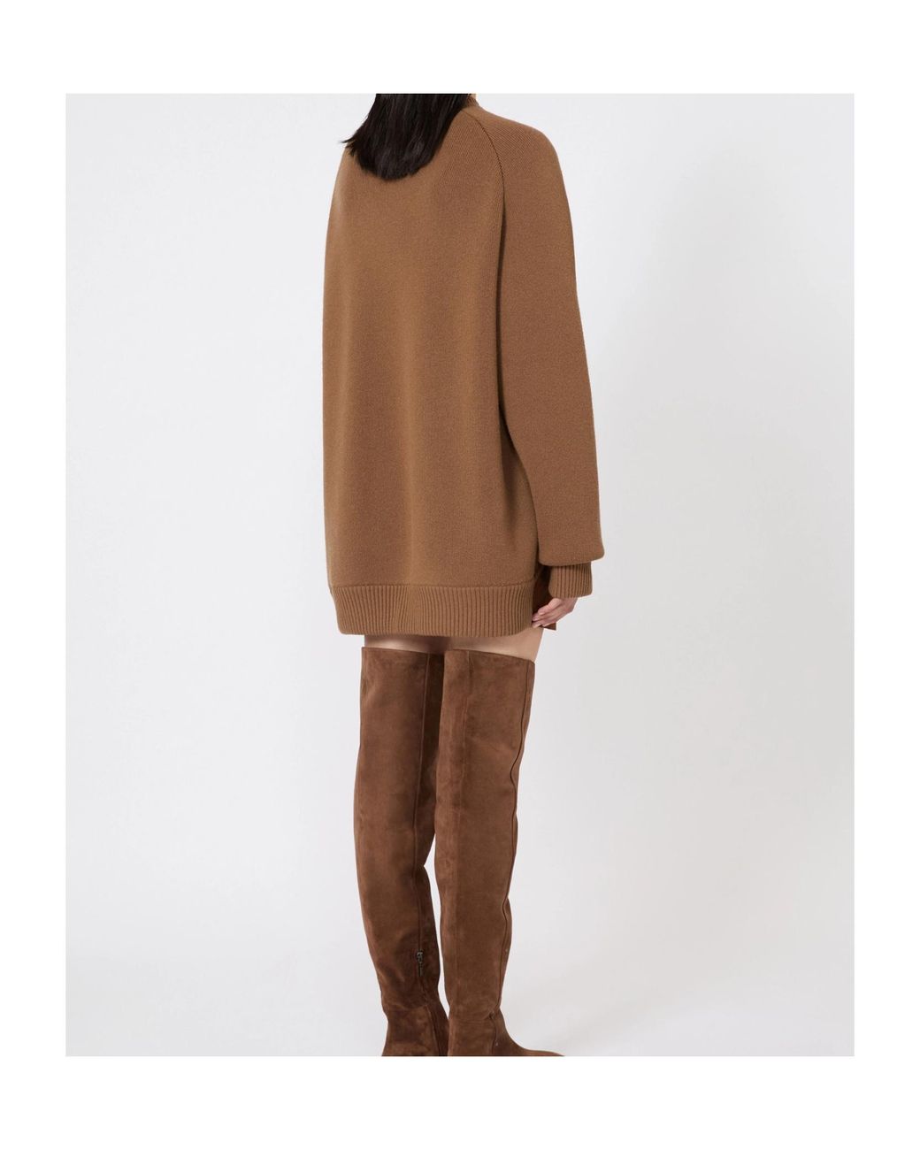 Max Mara Brown Crewneck Knit Long-Sleeve Dress