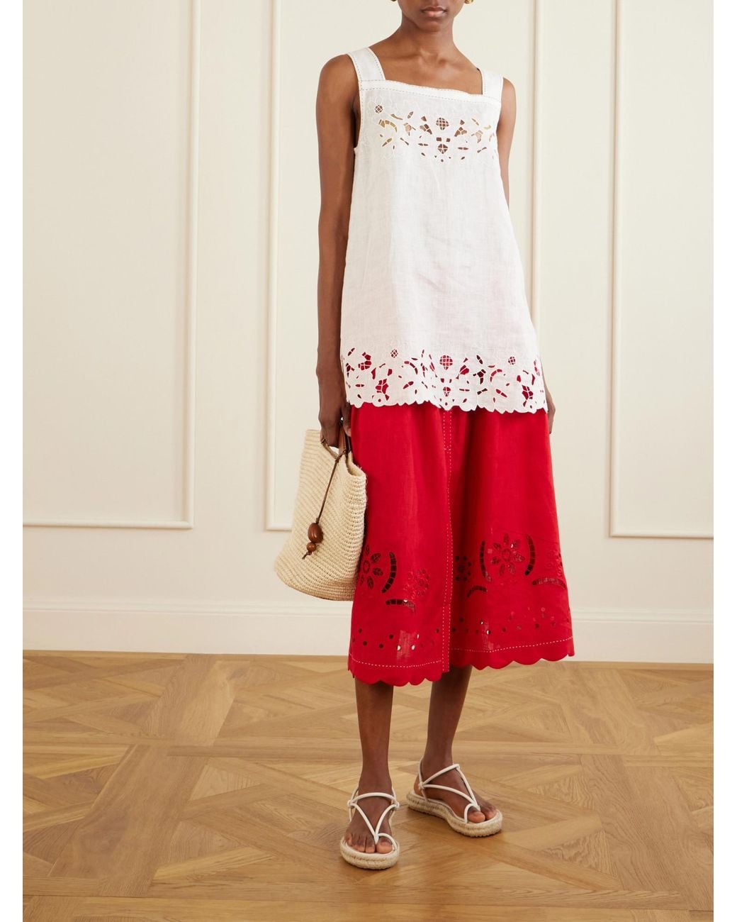 Vita Kin Red Linen Midi Skirt