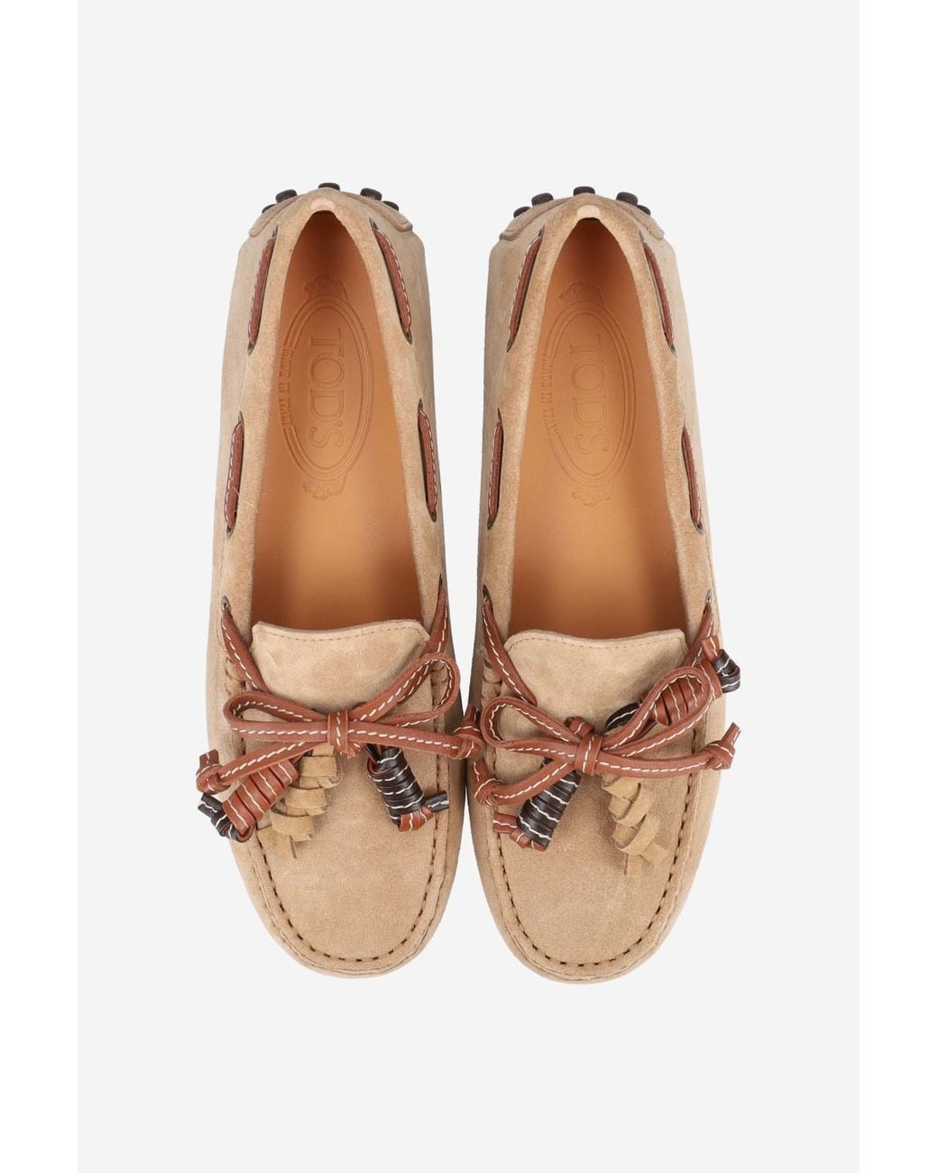 Tod's Brown Gommino Bow Detail Flat Shoes