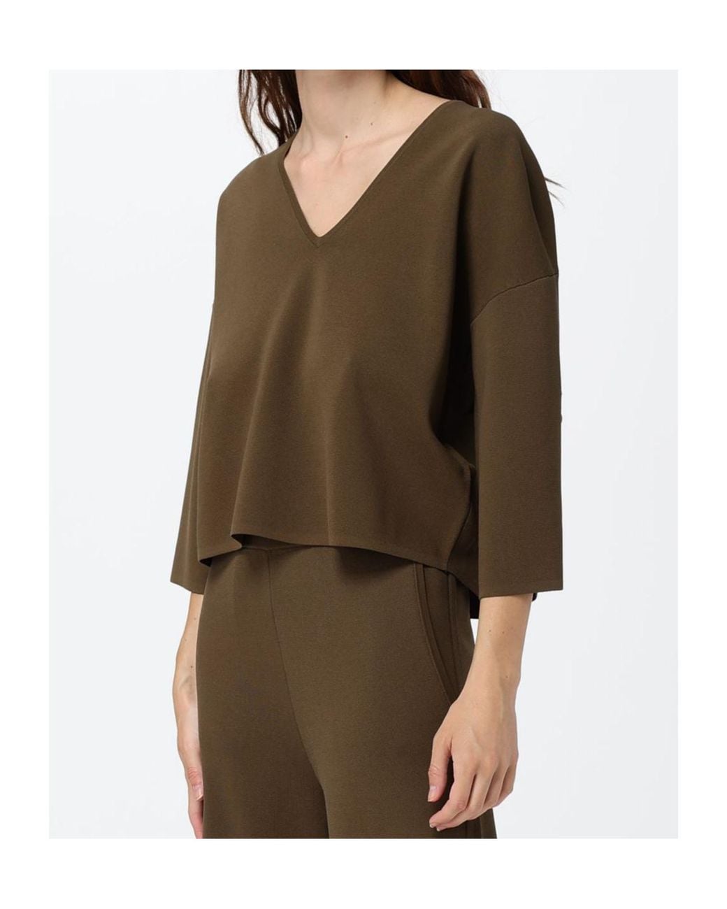 Max Mara Brown V-Neck Cropped Jumper