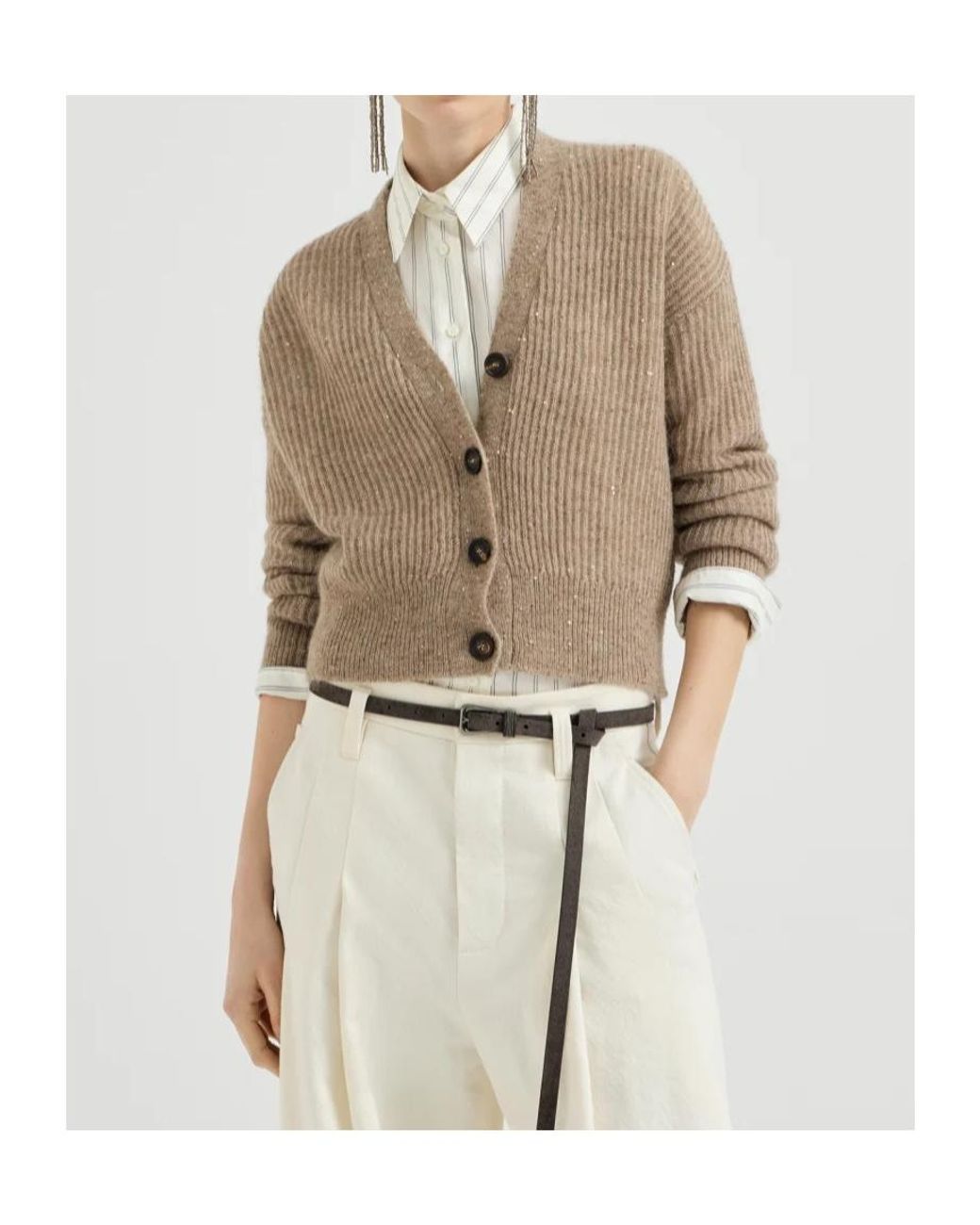Brunello Cucinelli Natural Mohair, Cotton And Wool Diamond Yarn English Rib Cardigan