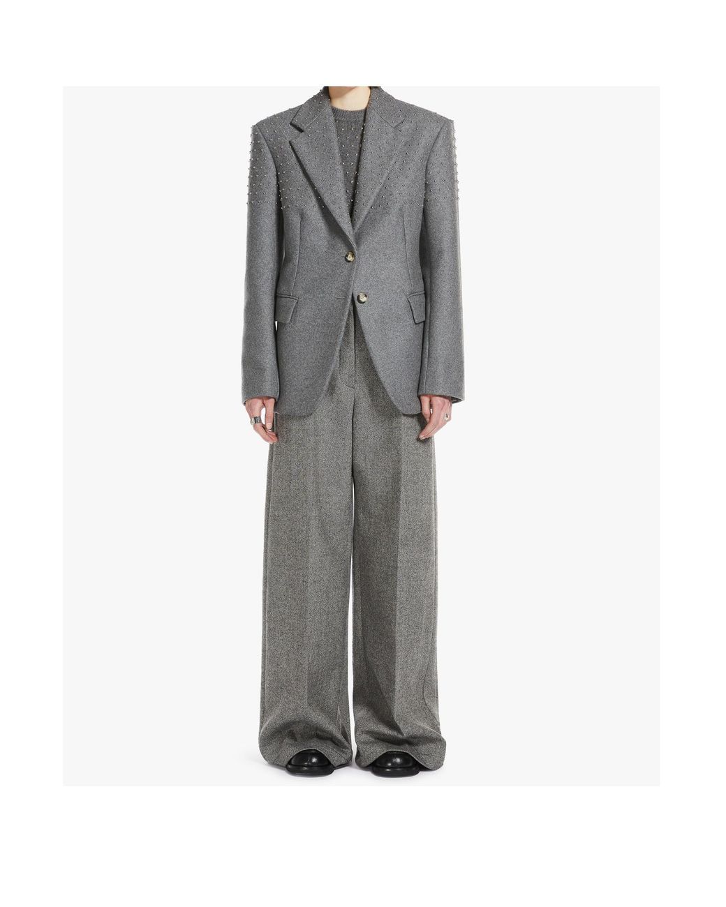 Sportmax Gray Embellished Crewneck Long-Sleeved Jumper