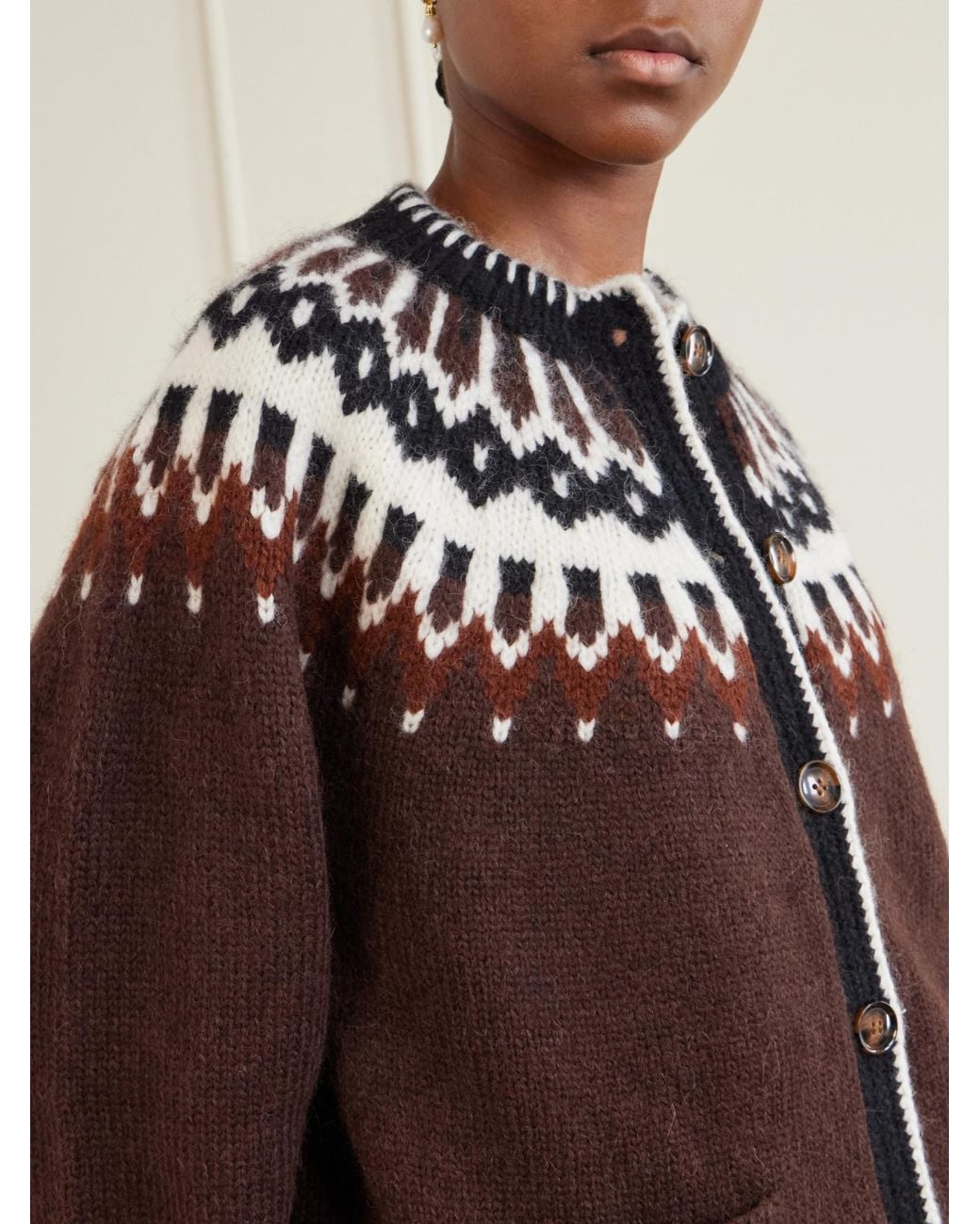 Doen Brown Vintage Pattern Cardigan