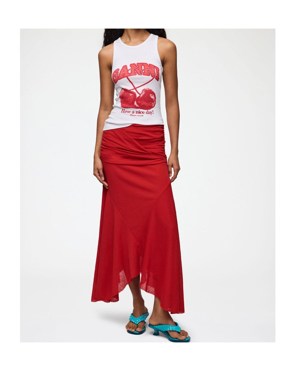 Ganni Red Cherries Graphic Ribbed Tank Top