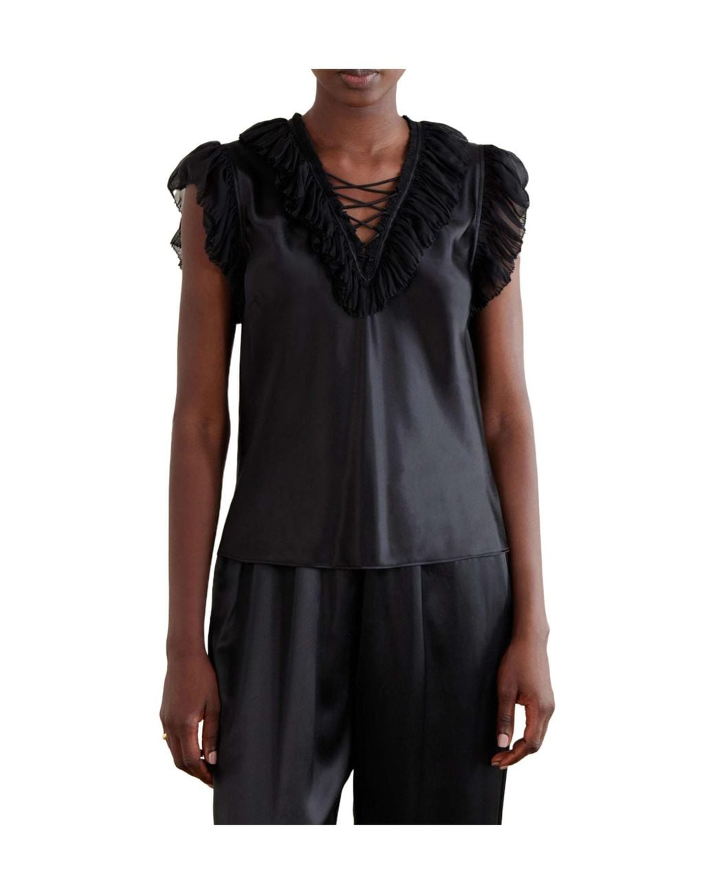 Ulla Johnson Black Ilyana Ruffled Silk Blouse