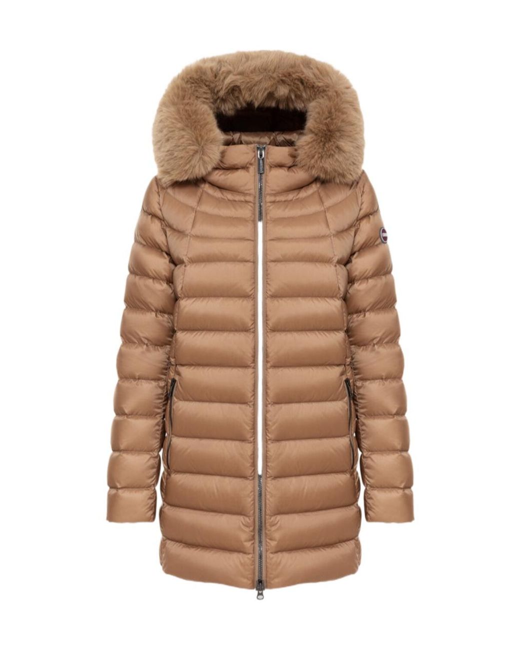 Colmar Brown Quilted Hooded Fur Trim Coat