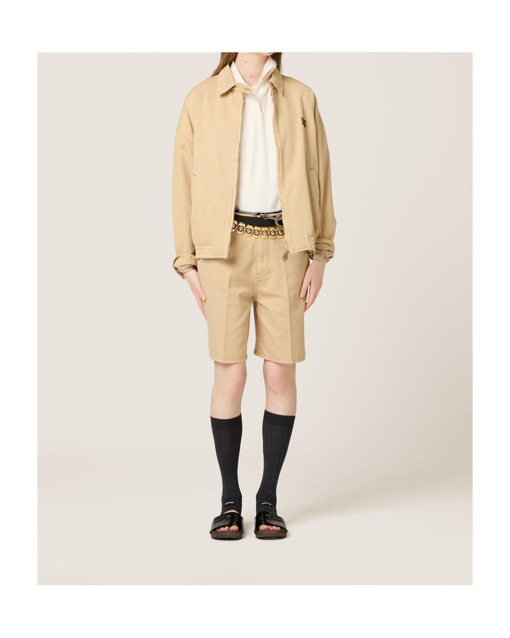 Miu Miu Natural Logo-Detailed Zipped Jacket