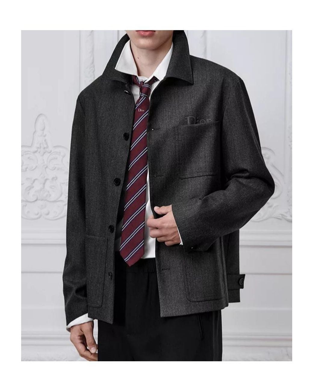 Dior Gray Workwear Jacket With Embroidery for men