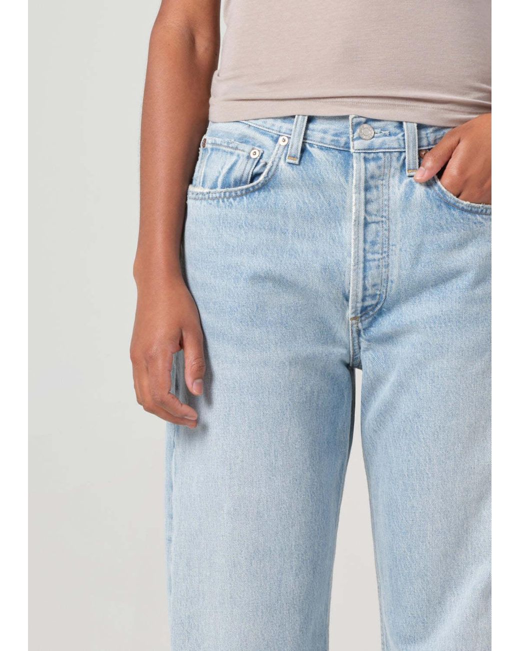 Agolde Blue Kelly Distressed High-Rise Straight-Leg Jeans