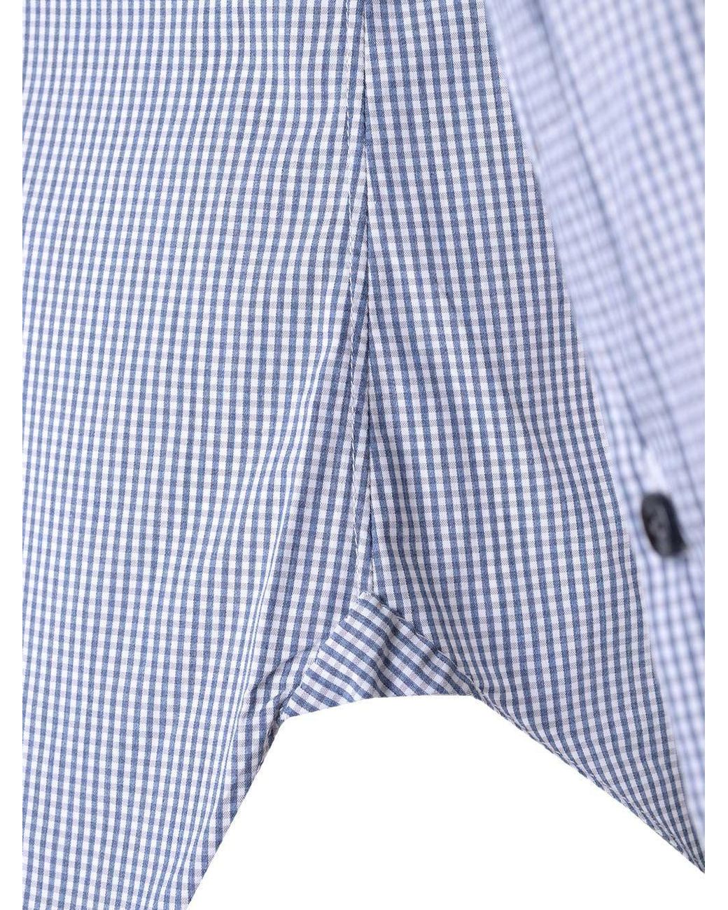 Barba Napoli Blue Mini-Check Curved Hem Shirt for men