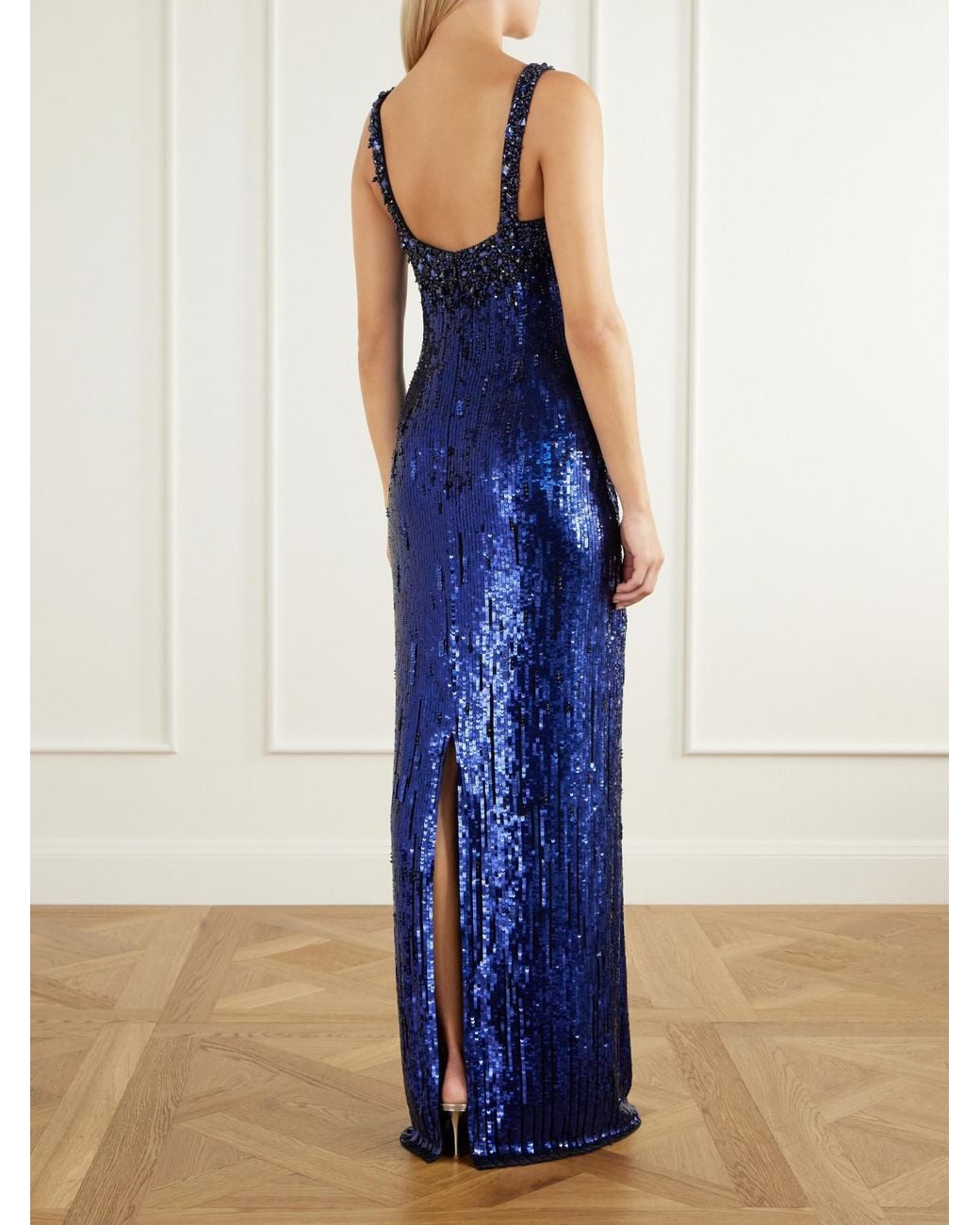Jenny Packham Blue Rosalie Crystal-Embellished Sequined Tulle Gown