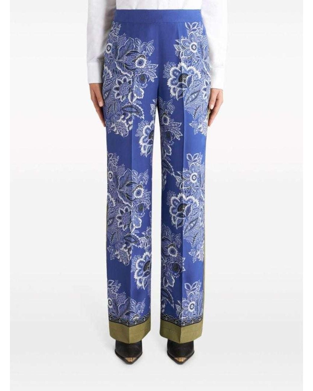 Etro Blue Bandana Print Straight-Leg Trousers
