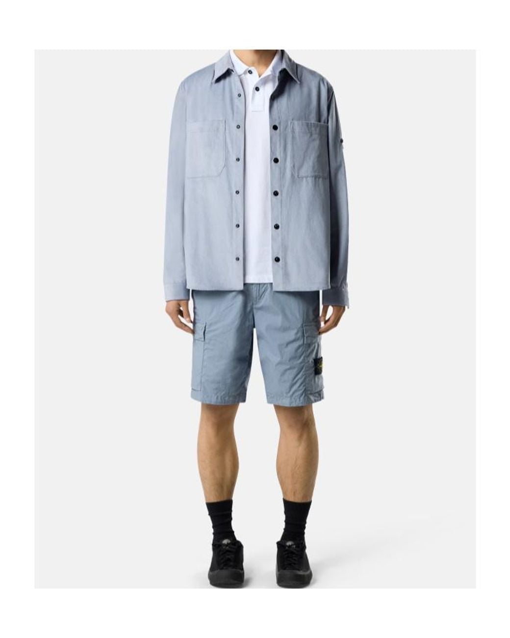 Stone Island Blue Logo-Patch Cargo Shorts for men
