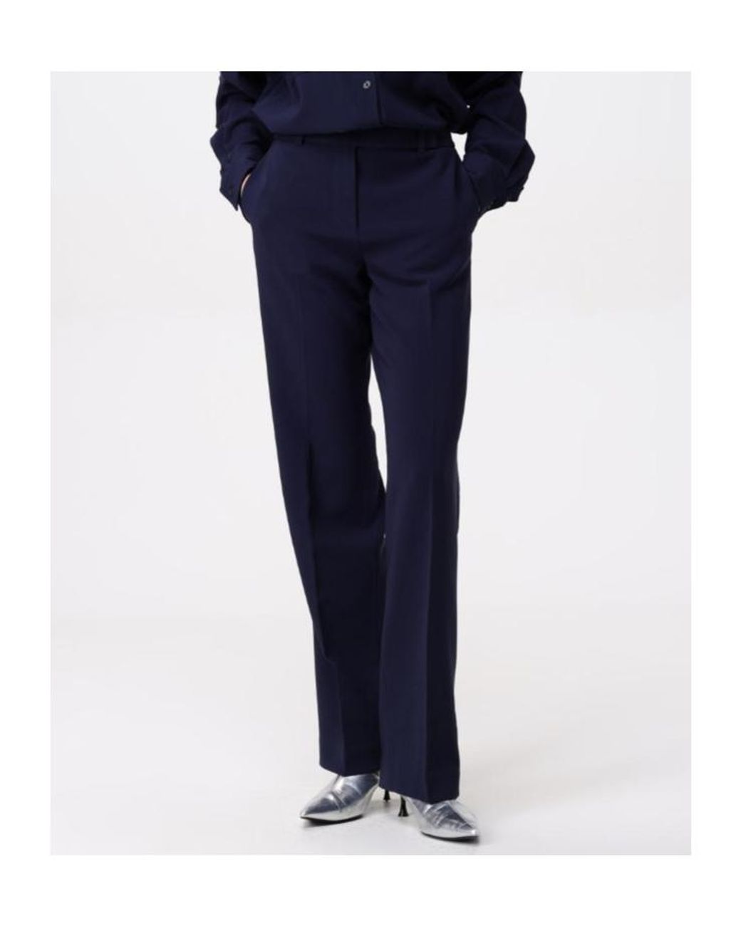 Michael Kors Blue Straight Leg Pleated Pants