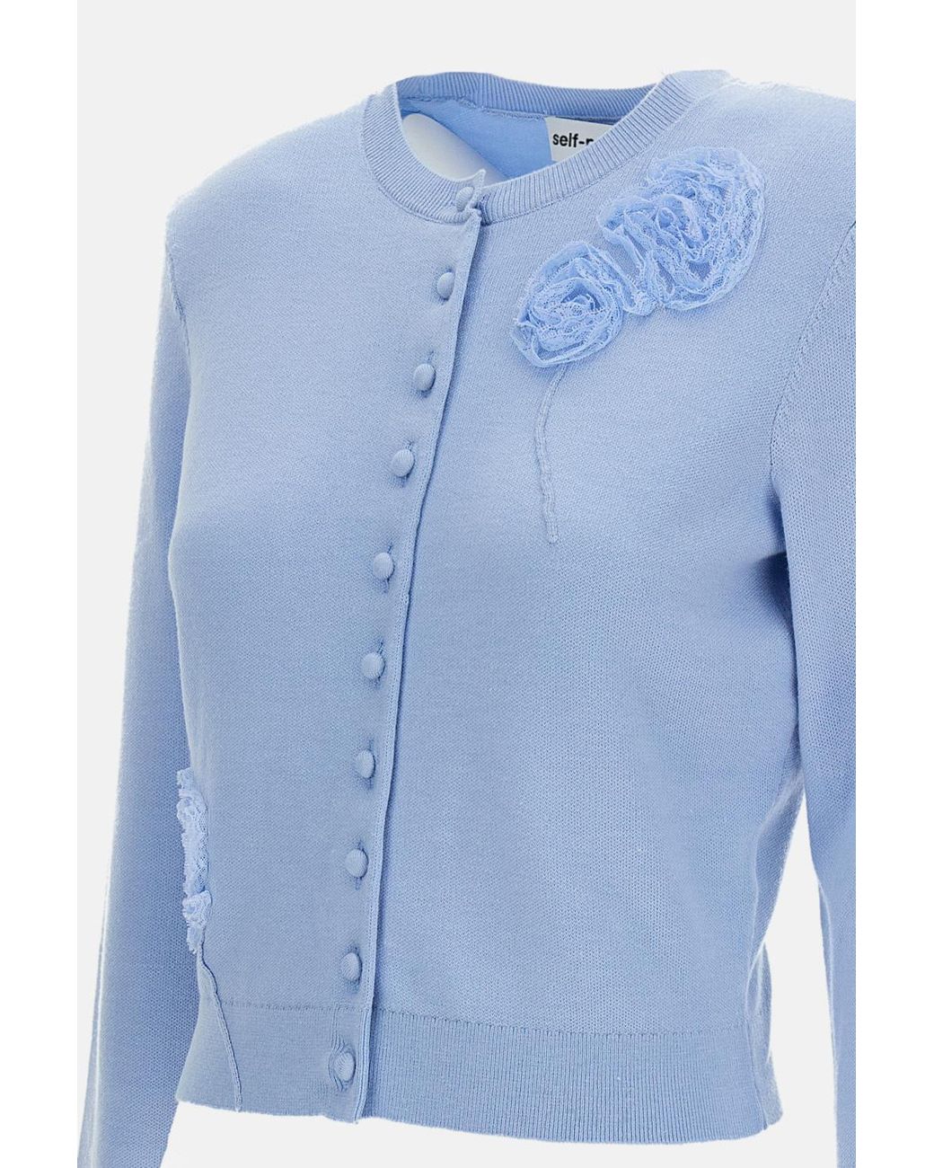 Self-Portrait Blue Floral Appliqué Cropped Cardigan