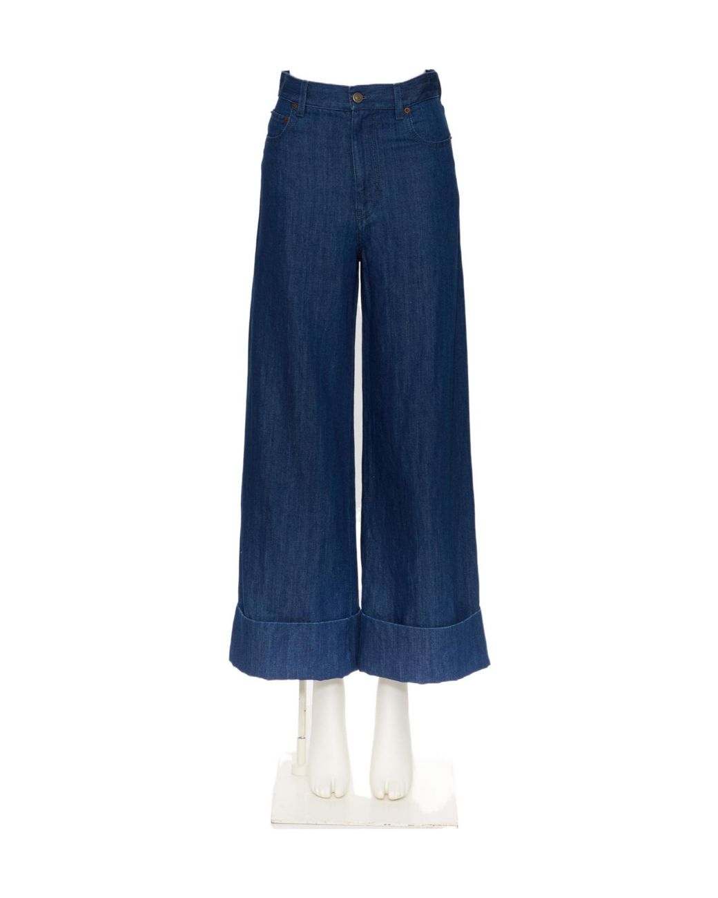 Valentino Blue Lightweight Logo Patch Wide Leg Jeans