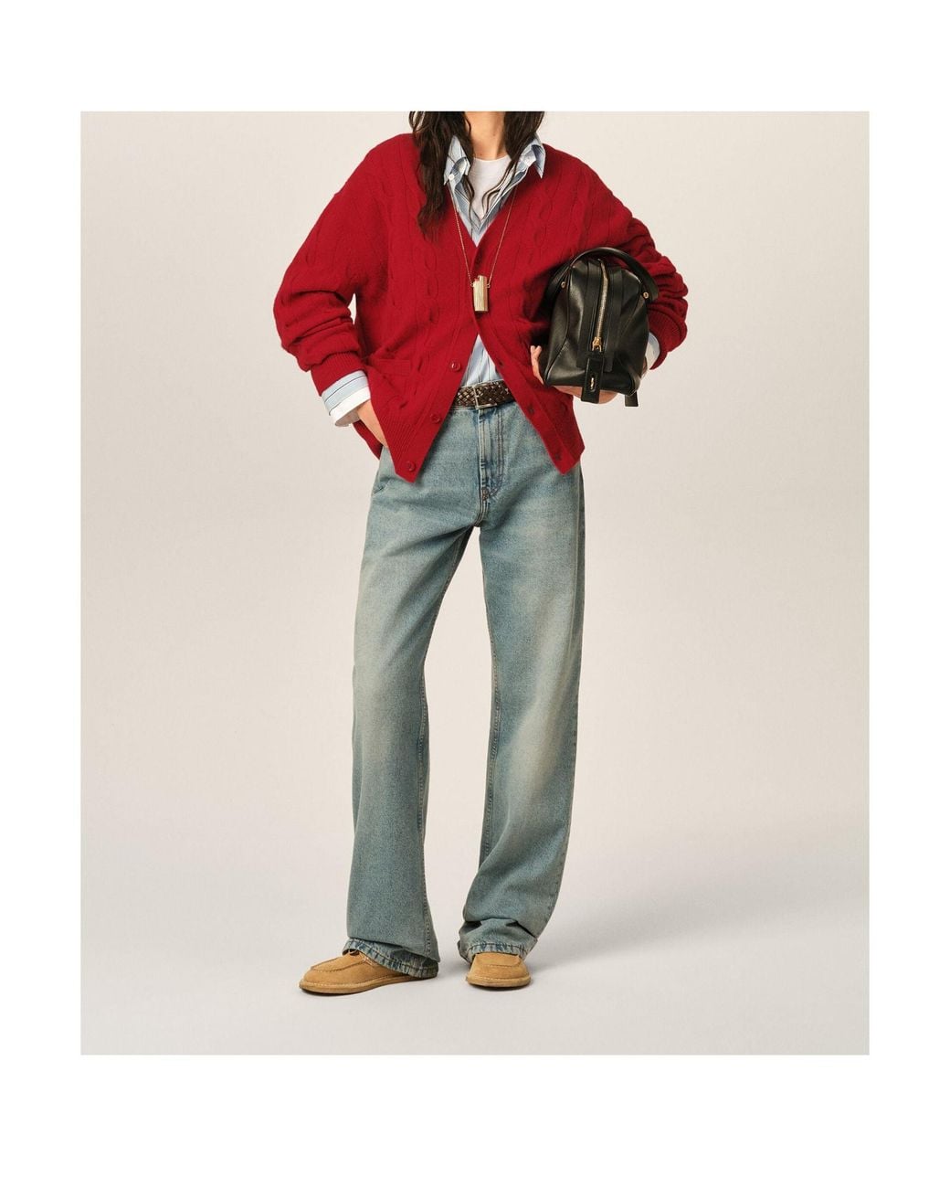AMI Red Ami Cable-Knit V-Neck Cardigan for men