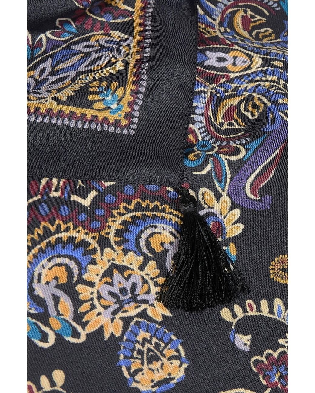 Etro Gray Silk Scarf With Tassels And Paisley Foliage Motif