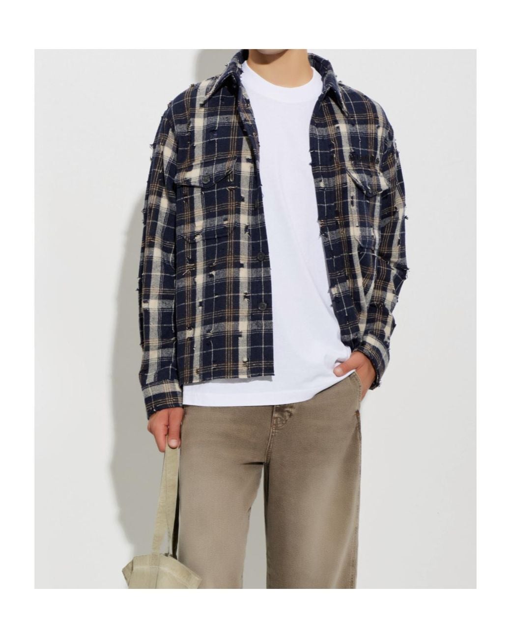 AllSaints Blue Rei Distressed Check Shirt for men