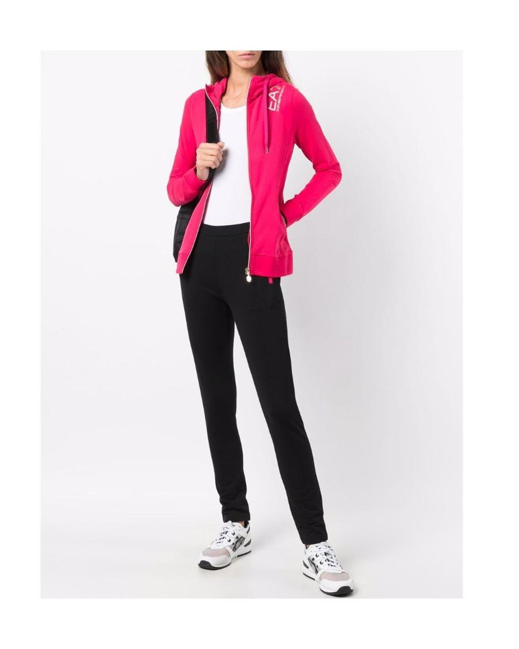 EA7 Pink Logo-Print Zipped Hoodie