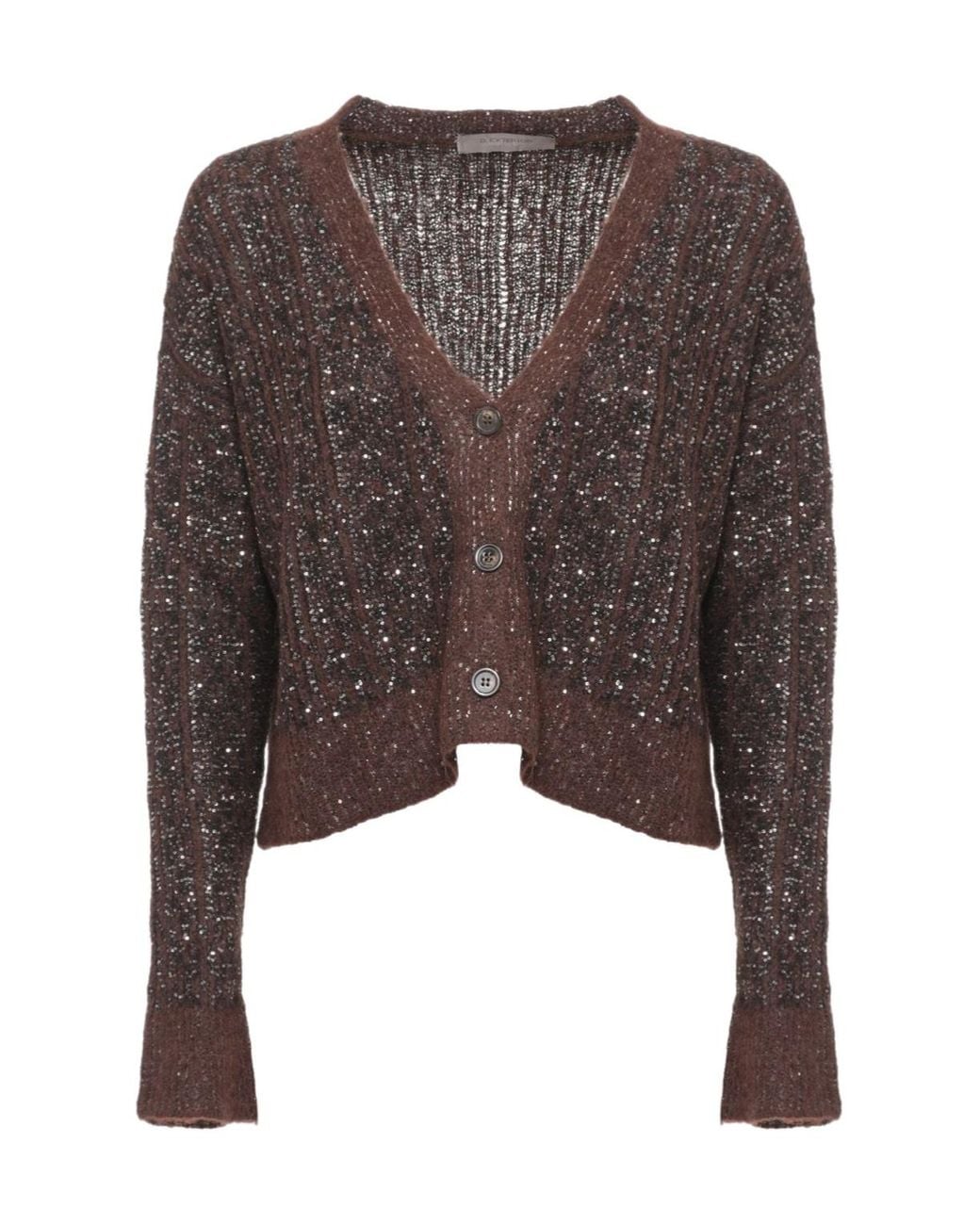 D.exterior Brown Sequined Button Cardigan