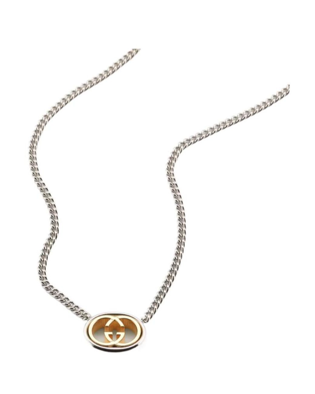 Gucci White Interlocking Pendant Chain Necklace