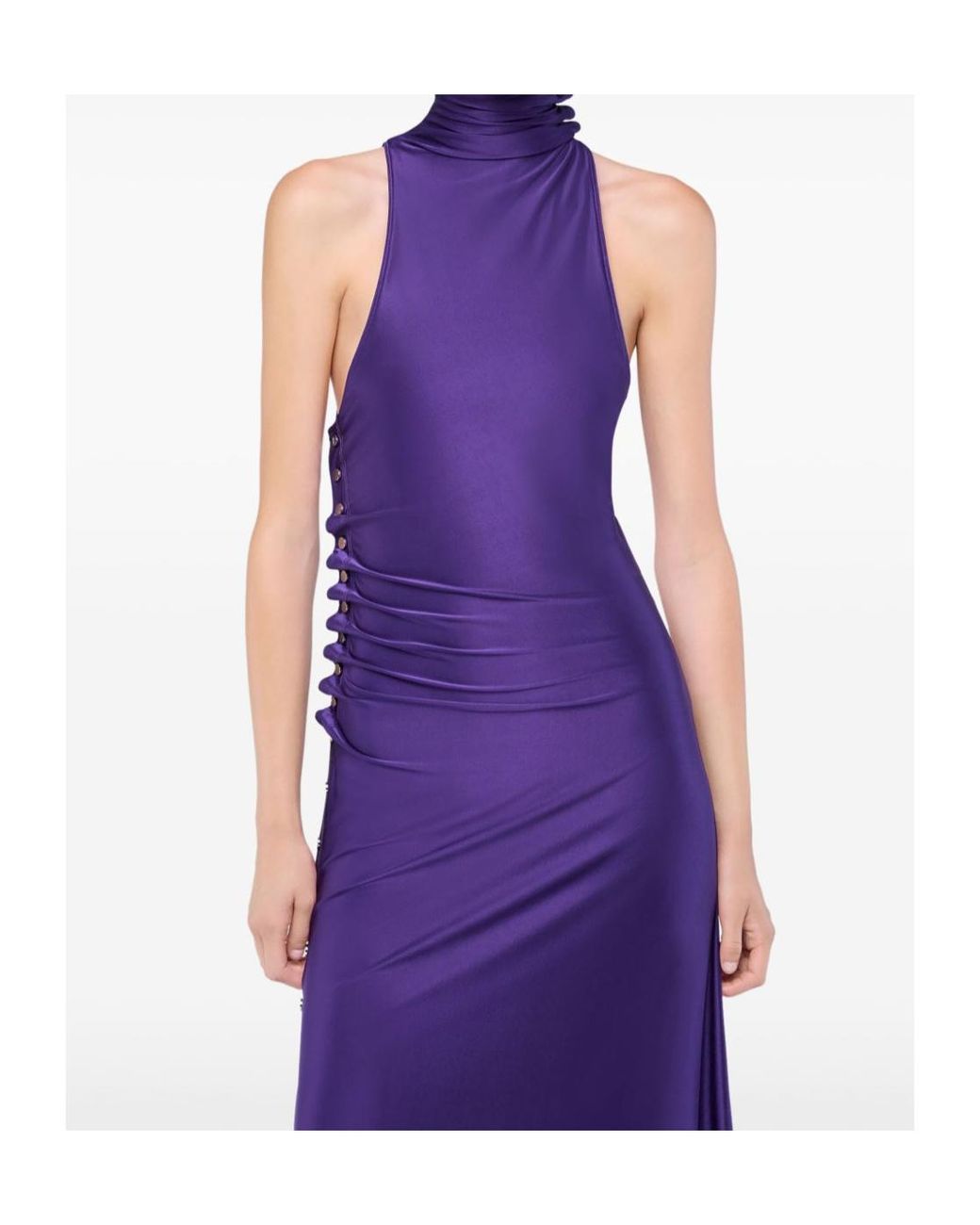 Rabanne Purple Ruched High-Neck Dress