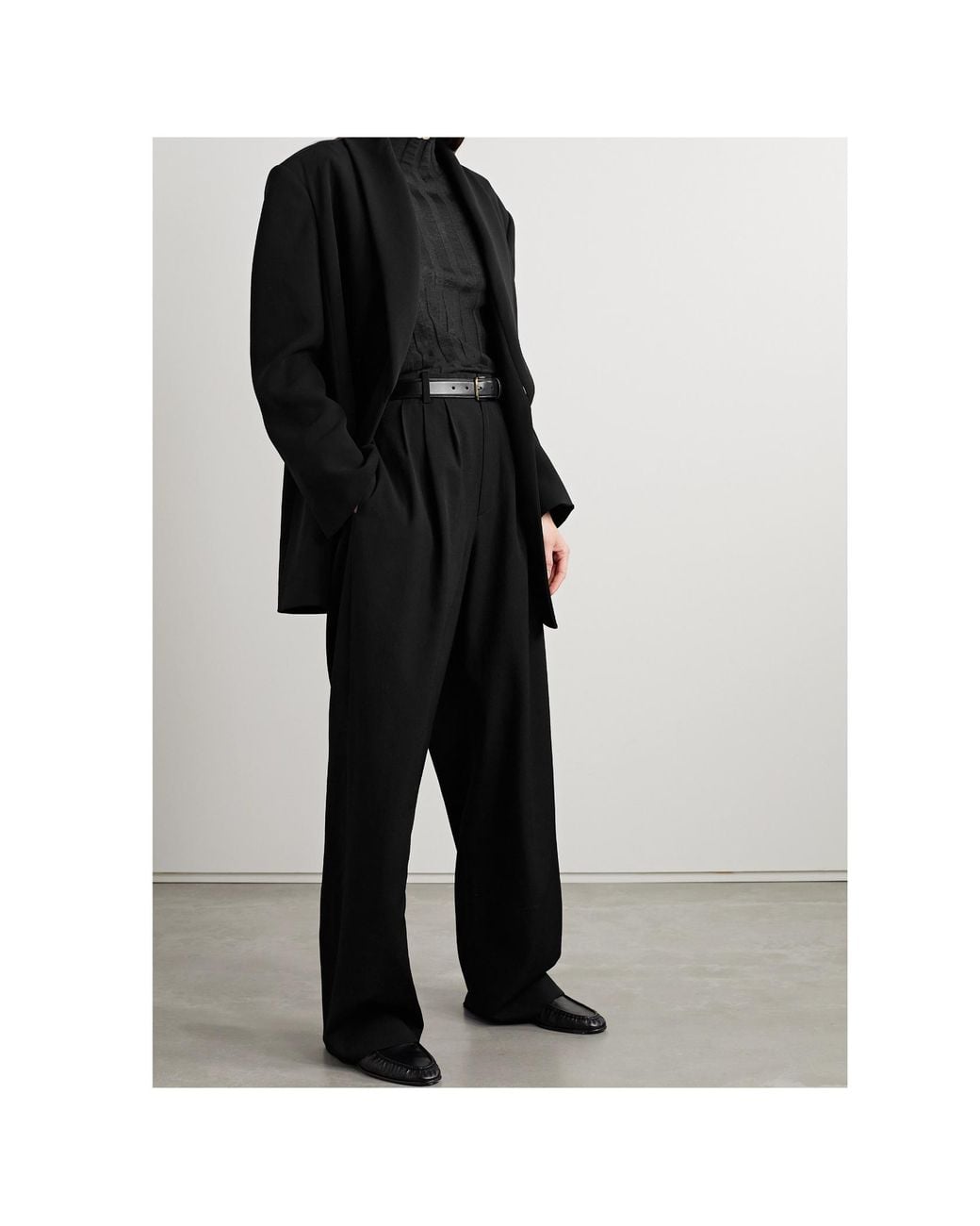 The Row Black Straight-Leg Pleat-Detailed Pants