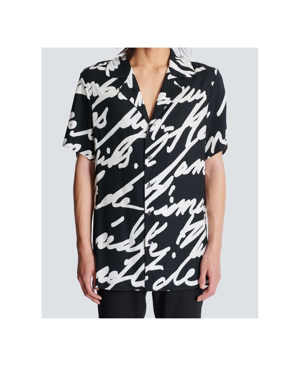 Balmain Black Love Letter Printed Twill Pyjama Shirt for men