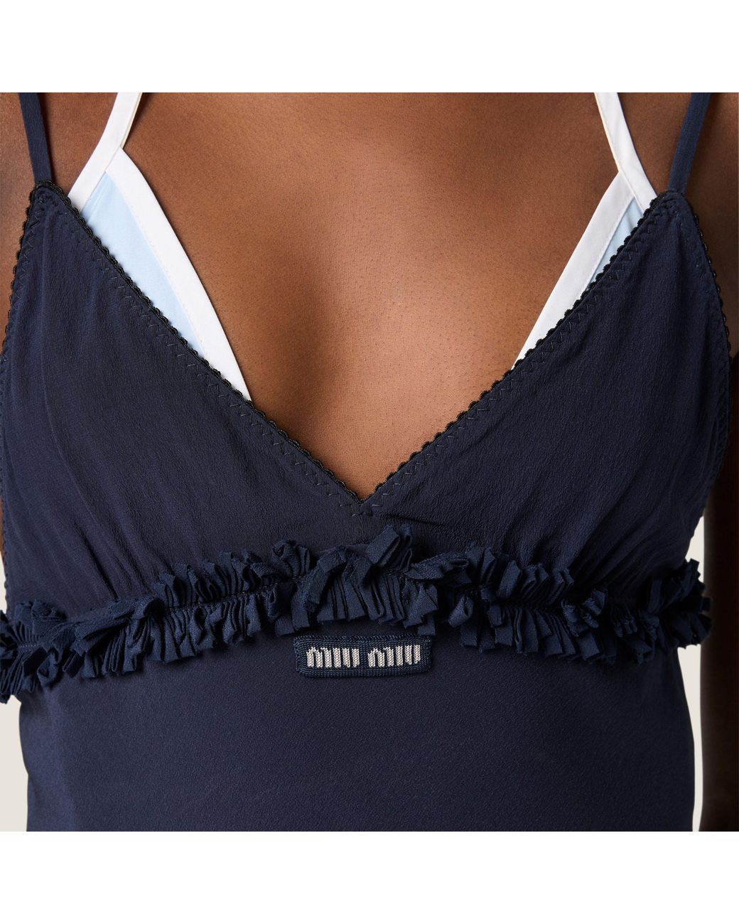 Miu Miu Blue Embroidered Marocain Crepe Dress