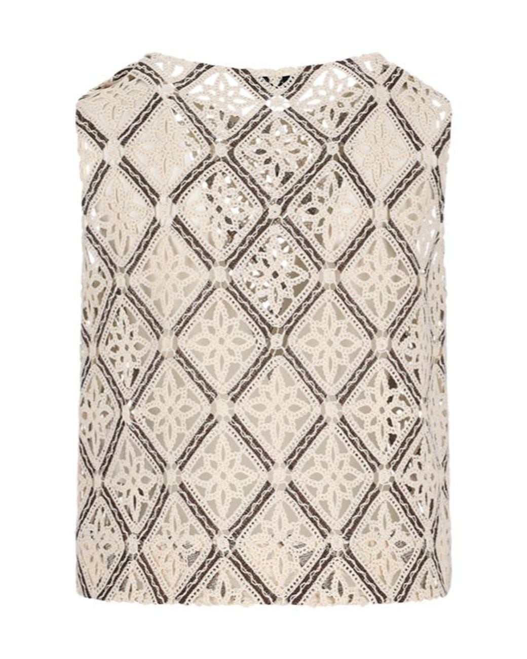Herno Natural Geometric Lace Sleeveless Top