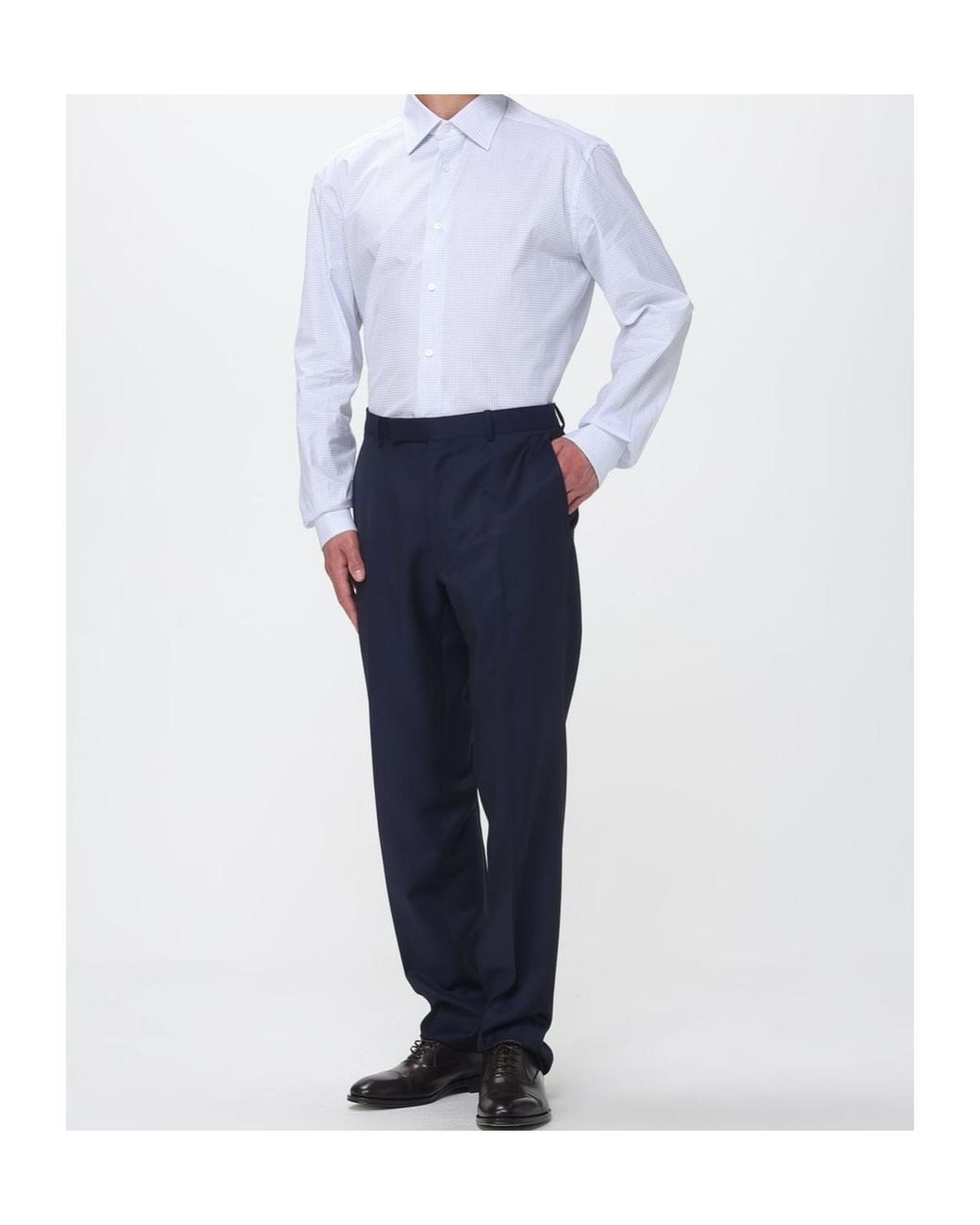 Zegna Blue Check Poplin Shirt for men