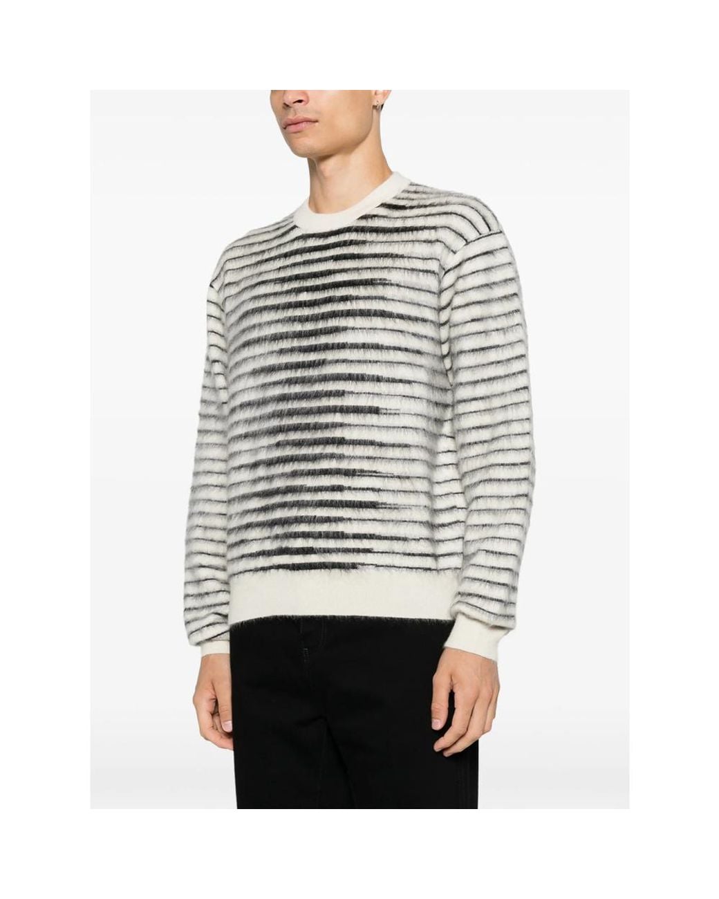 Tom Ford Gray Brushed Stripe Mohair Ls Crew Neck for men