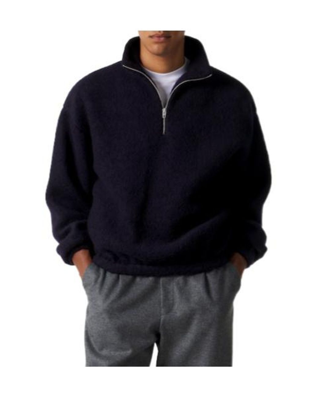 Jil Sander Blue Wool-Blend Half-Zip Sweater for men