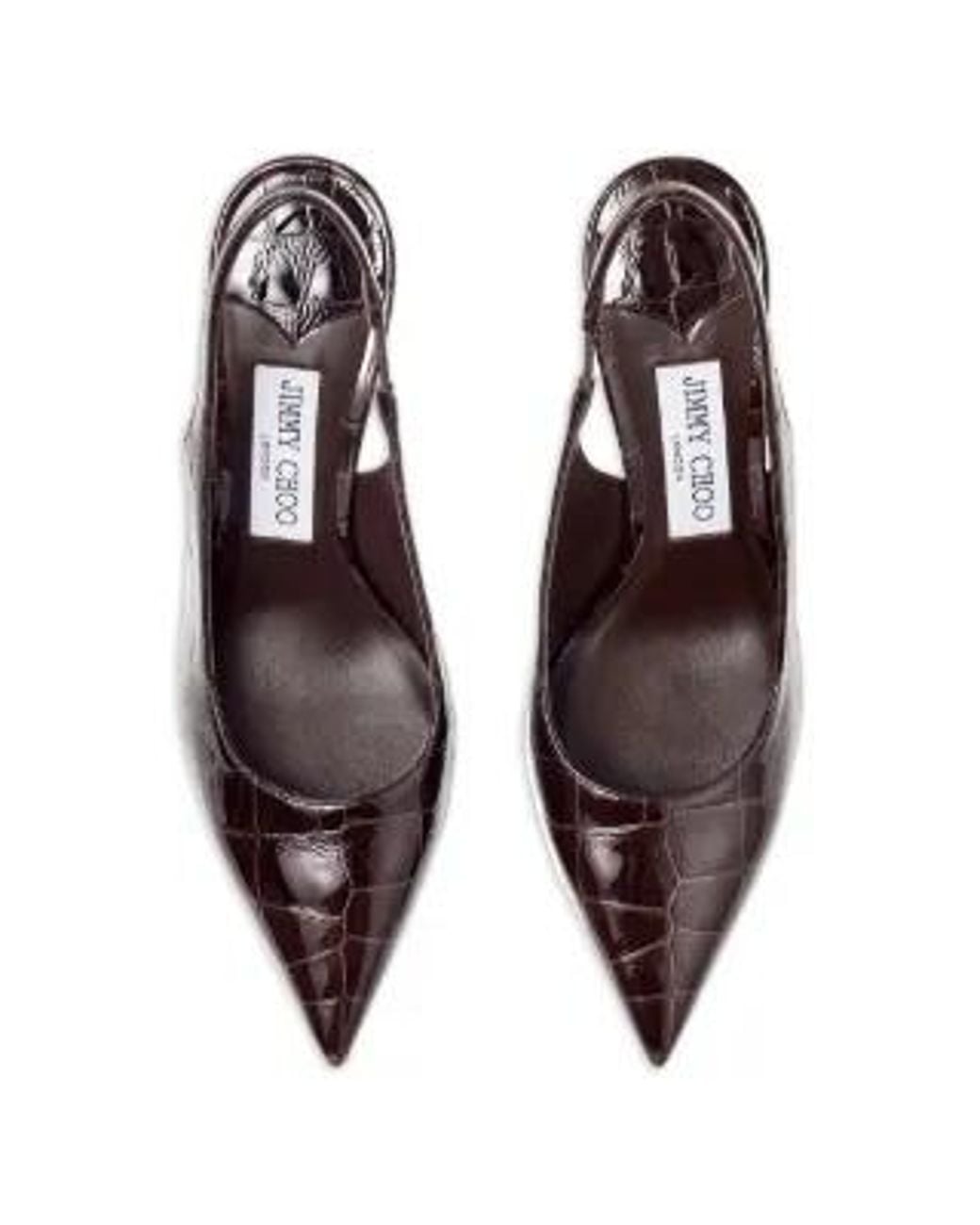 Jimmy Choo Brown Love 85 Croc-Embossed Leather Slingback Pumps