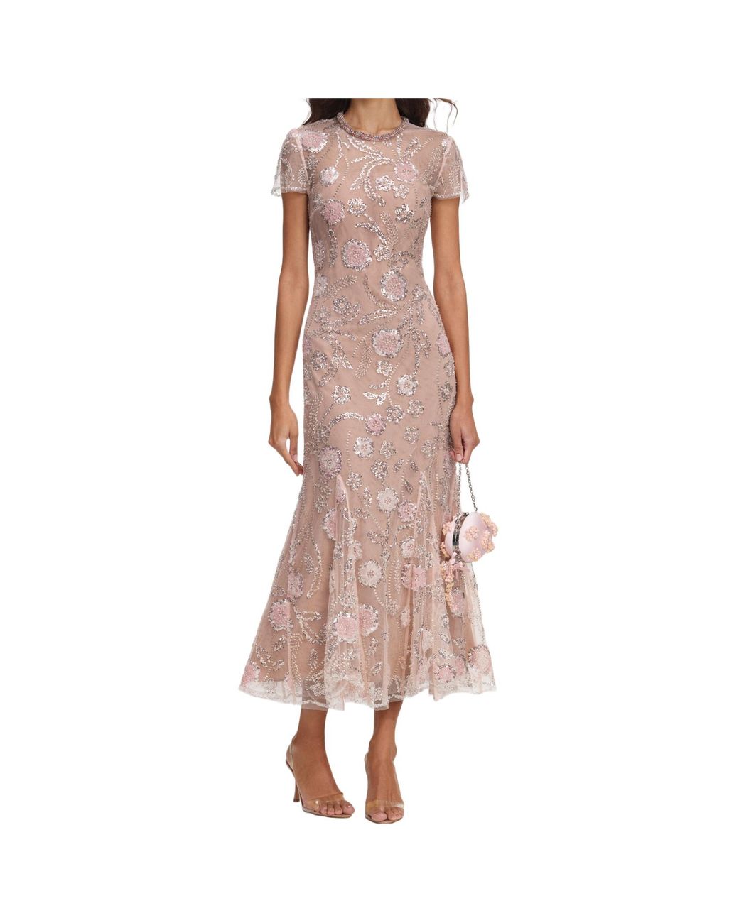 Self-Portrait Natural Flower Sequin Embellished Midi Dress