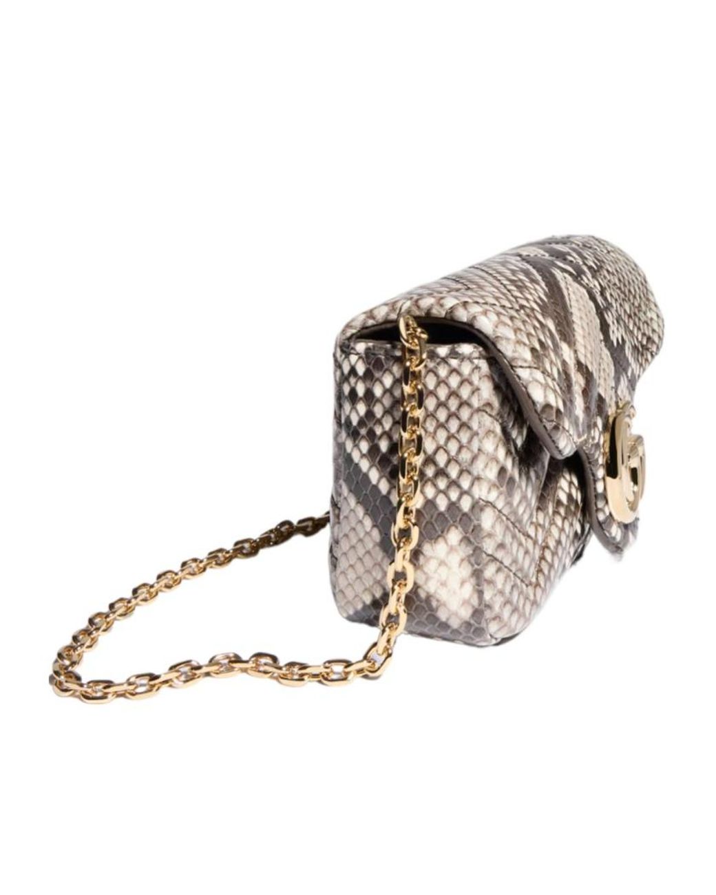 Gucci White Gg Marmont Python Mini Shoulder Bag