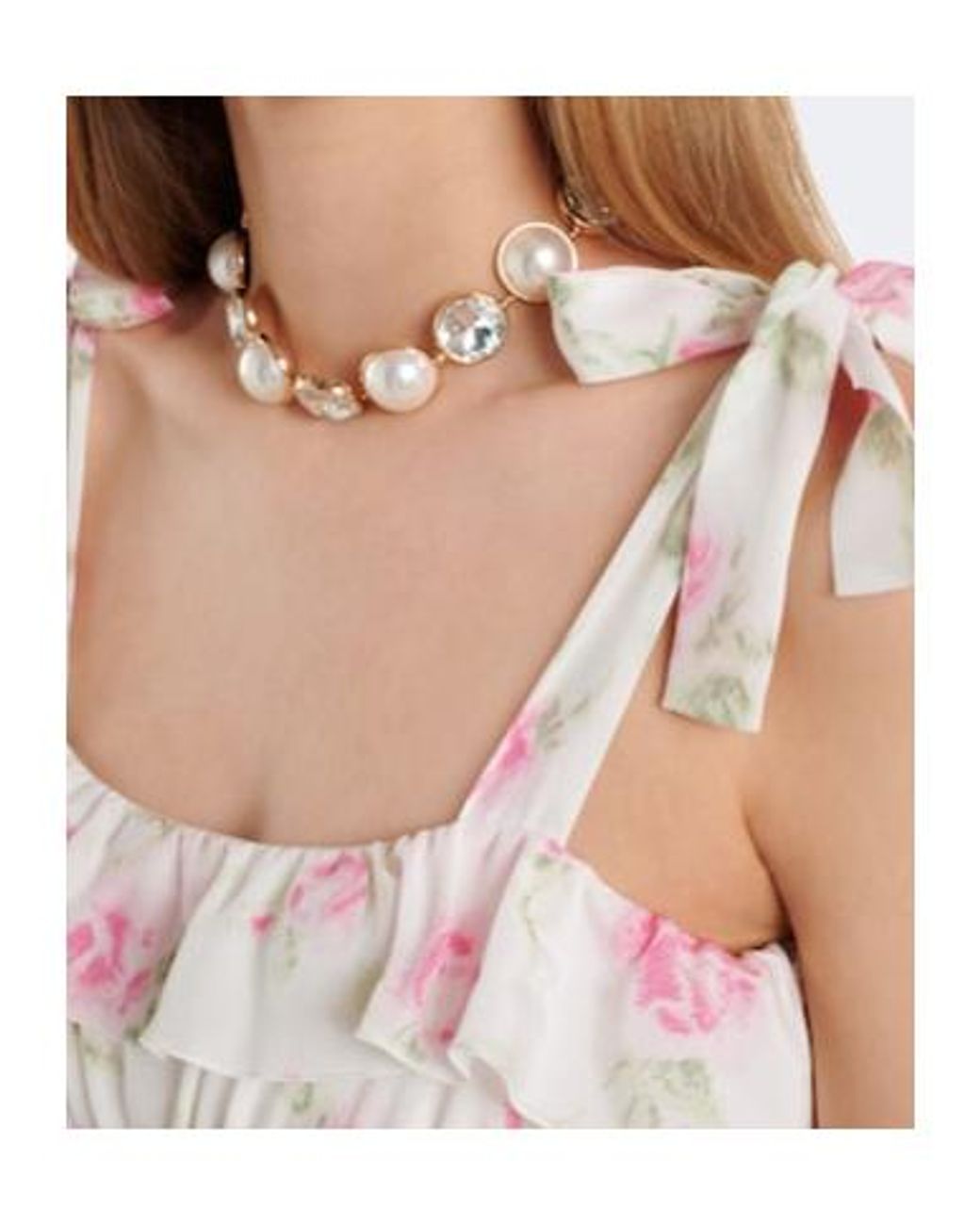 Alessandra Rich White Bow-Detail Floral Ruffled Silk Midi Dress