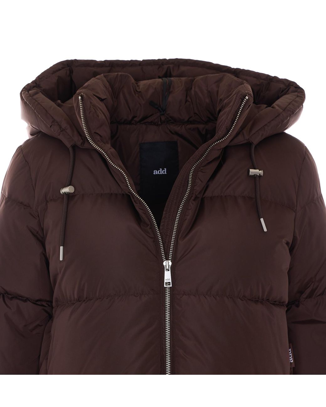 Add Brown Hooded Quilted Down Jacket