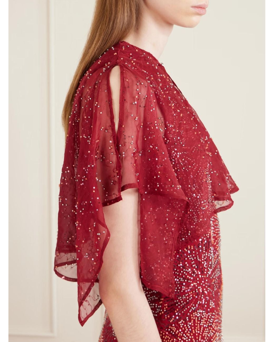 Rabanne Chiffon Cape Pearl Embroidered Top