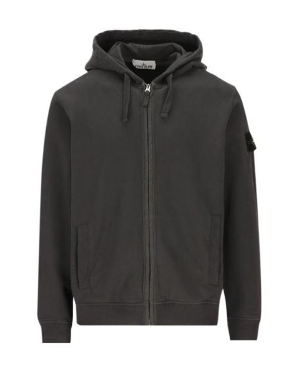 Stone Island Black Zip-Up Compass Patch Hoodie for men