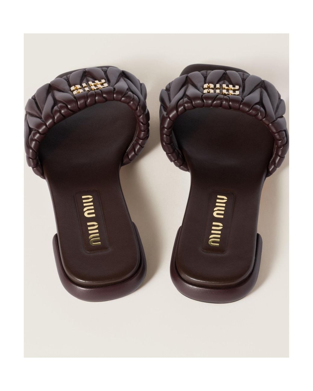 Miu Miu Black Matelassé Nappa Leather Slides