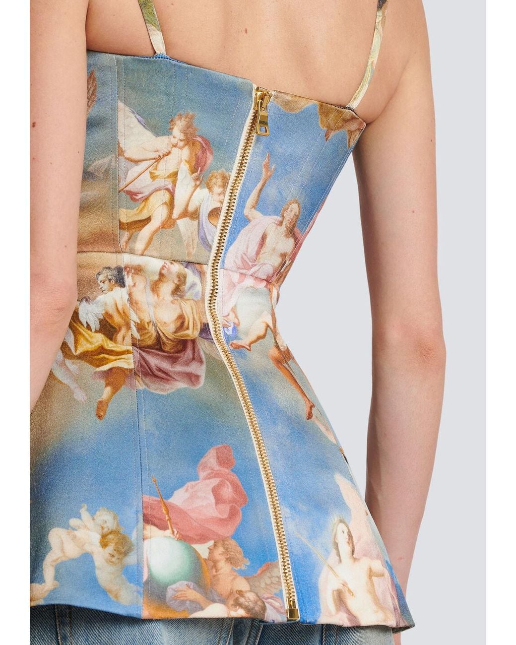 Balmain Blue Sky Printed Satin Corset Top
