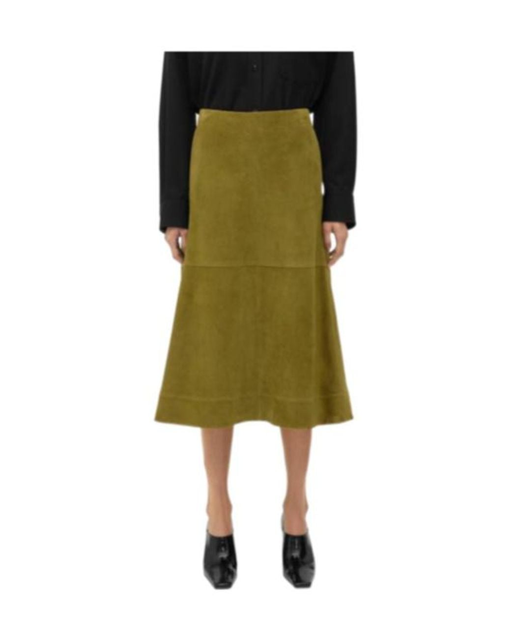 Bottega Veneta Yellow Leather Midi Skirt