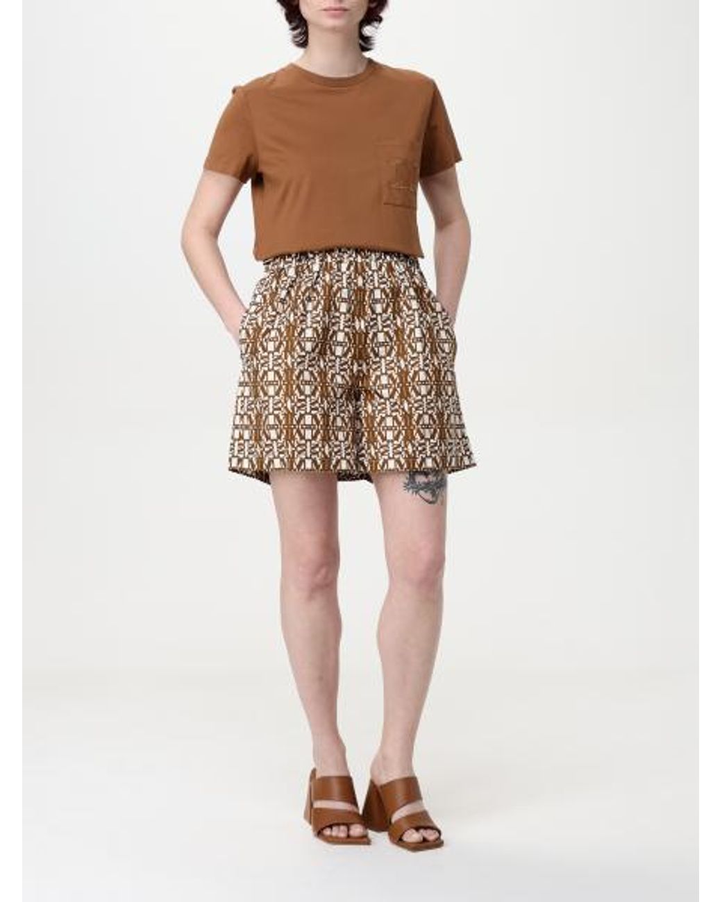 Max Mara Brown Papaia Logo Embroidered Crewneck T-Shirt