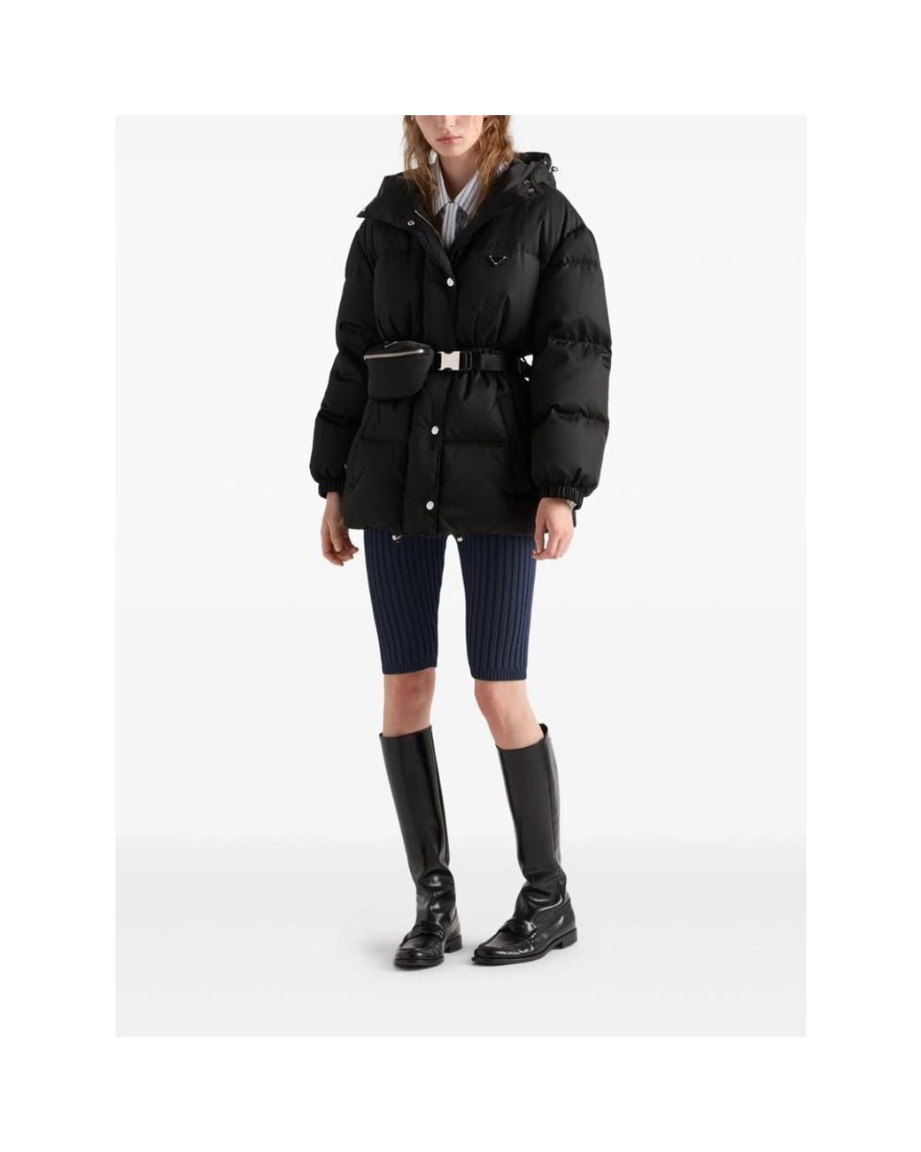 Prada Black Belted Hooded Down Jacket